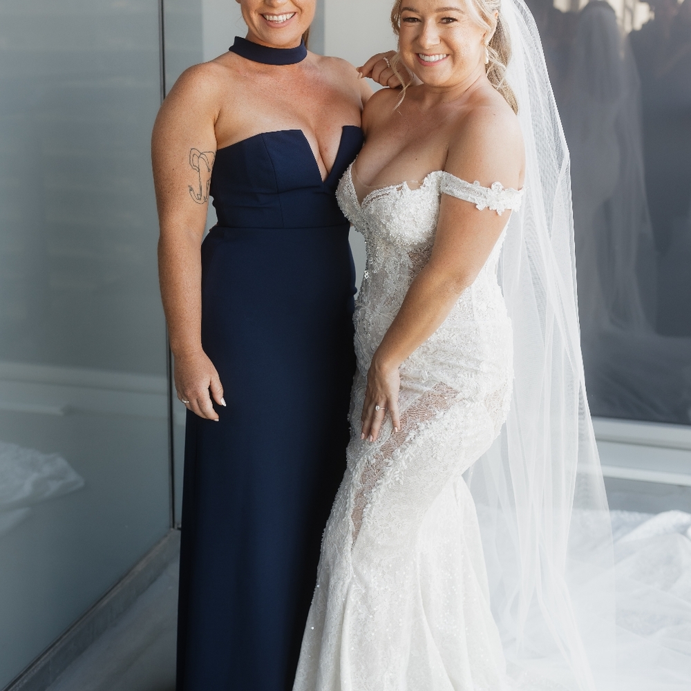 BCBGMaxAzria Navy Elias Gown with Choker